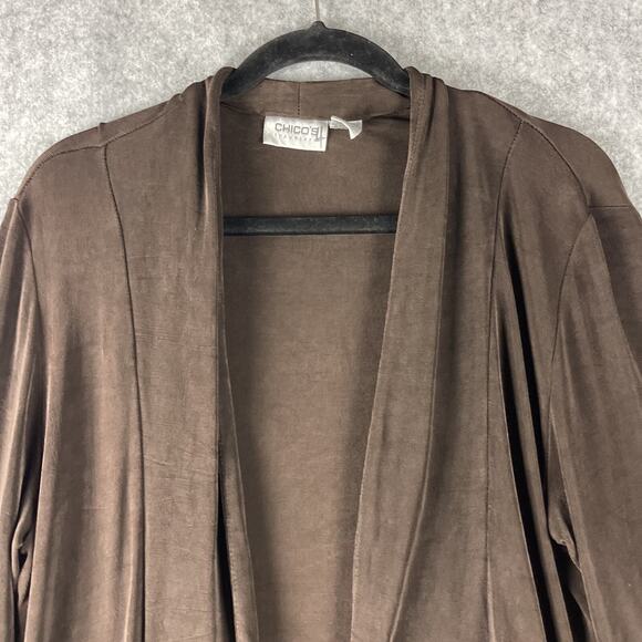 Chicos Travelers Cardigan Womens Large 2 Brown Slinky Knit Open Front Casual - Picture 2 of 11